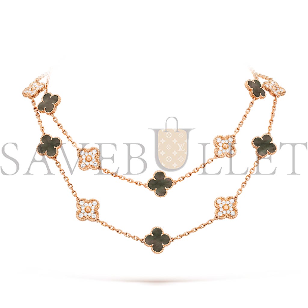 v*n cl*f arpels vintage alhambra long necklace, 20 motifs - rose gold, Di*m*nd, mother-of-pearl  vcarp2r000